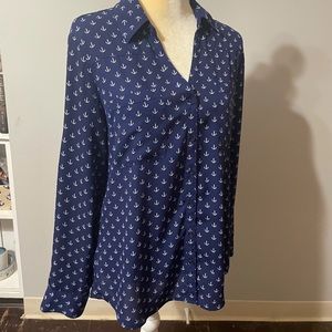 Express Portofino long sleeve shirt, navy with white anchors